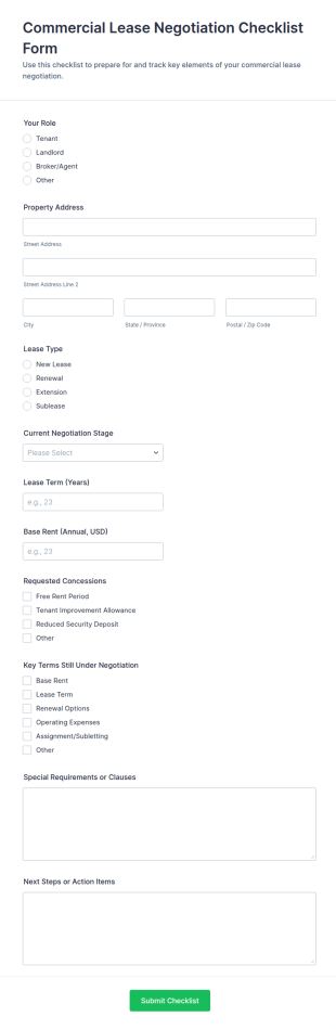 Commercial Lease Negotiation Checklist Form Template
