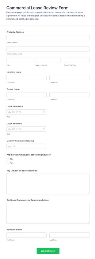 Commercial Lease Review Form Template