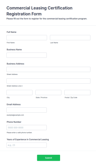 Commercial Leasing Certification Registration Form Template