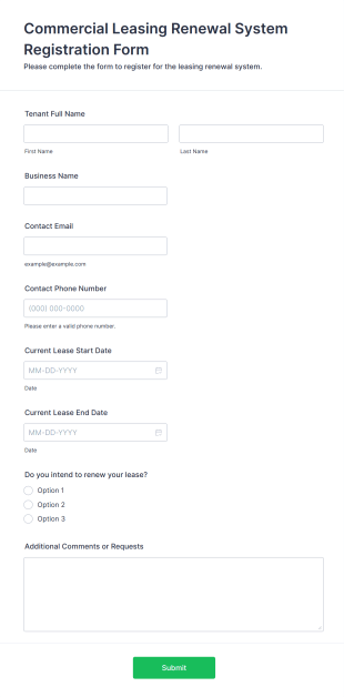 Commercial Leasing Renewal System Registration Form Template