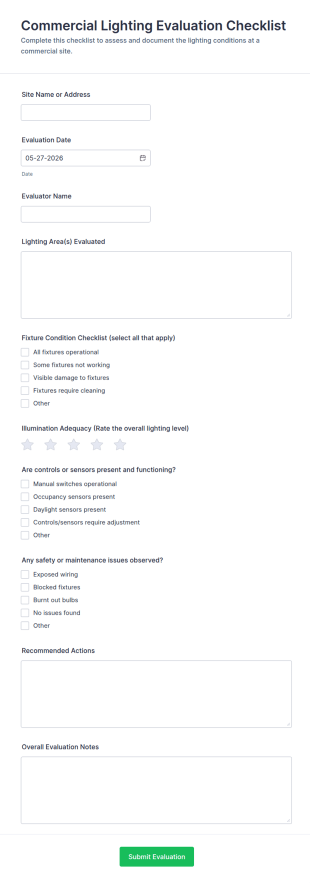 Commercial Lighting Evaluation Checklist Form Template