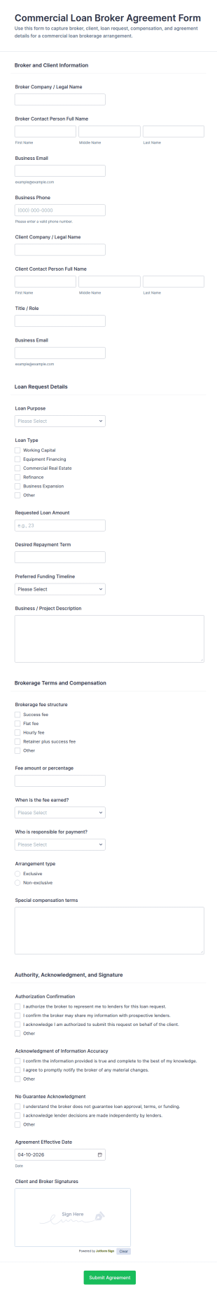 Commercial Loan Broker Agreement Form Template