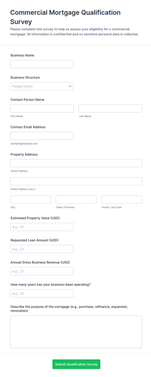 Commercial Mortgage Qualification Survey Form Template