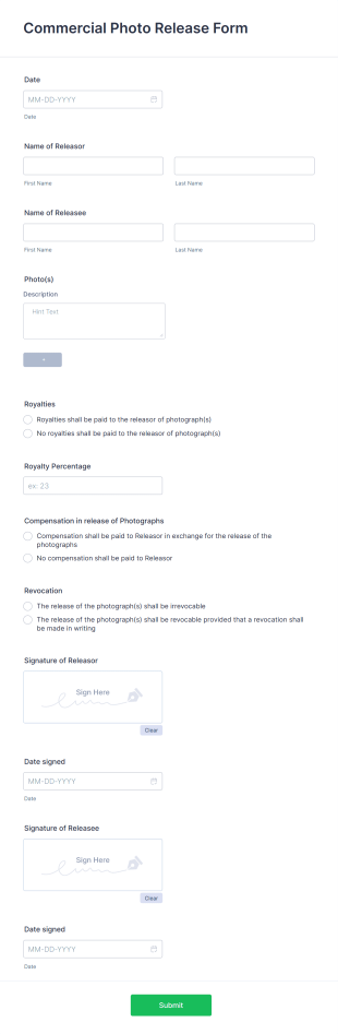 Commercial Photo Release Form Template