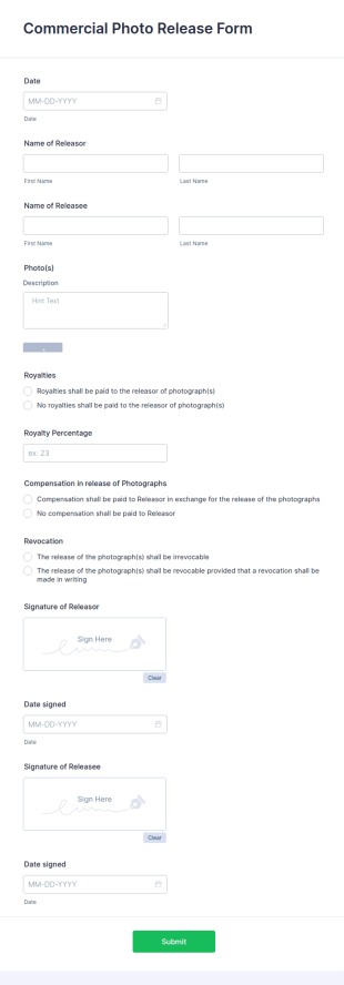 Commercial Photo Release Form Template