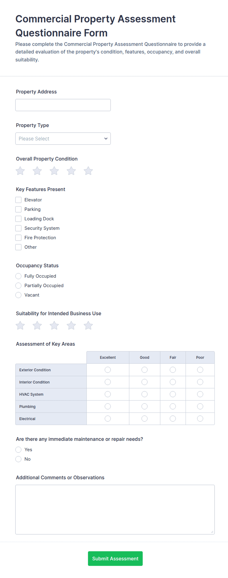 Commercial Property Assessment Form Template | Jotform