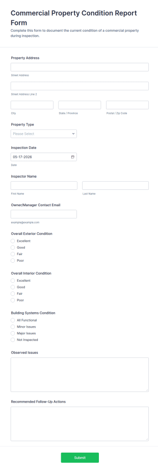Commercial Property Condition Report Form Template