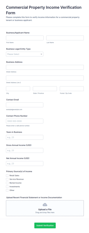 Commercial Property Income Verification Form Template