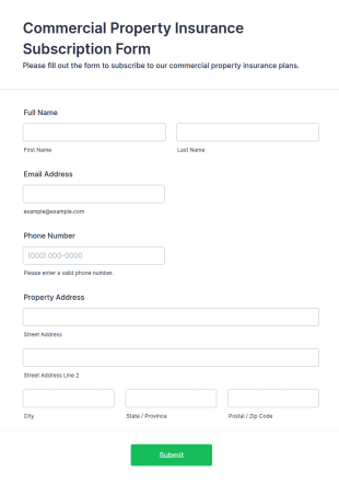 Commercial Property Insurance Subscription Form Template
