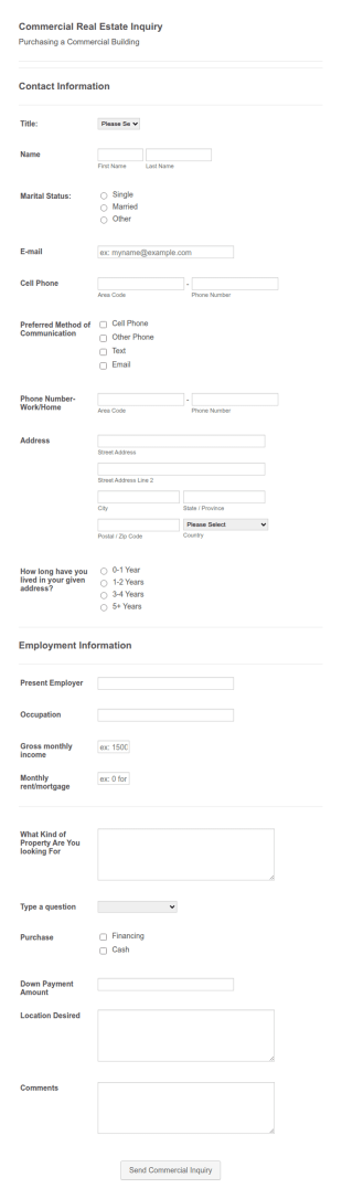 CaraM Commercial Real Estate Inquiry Form Template