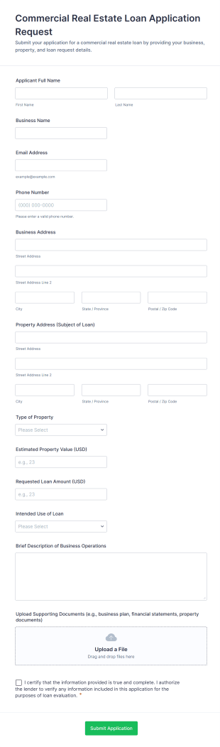 Commercial Real Estate Loan Application Request Form Template