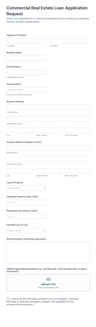 Commercial Real Estate Loan Application Request Form Template