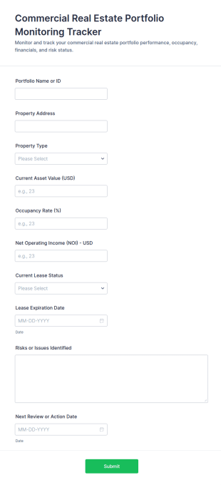 Commercial Real Estate Portfolio Monitoring Tracker Form Template
