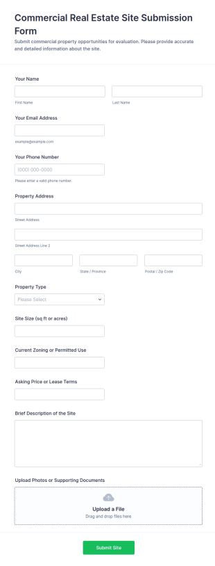 Commercial Real Estate Site Submission Form Template