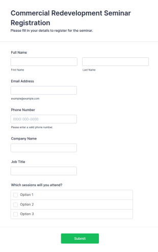 Commercial Redevelopment Seminar Registration Form Template