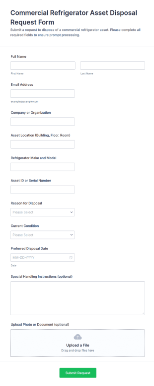 Commercial Refrigerator Asset Disposal Request Form Template