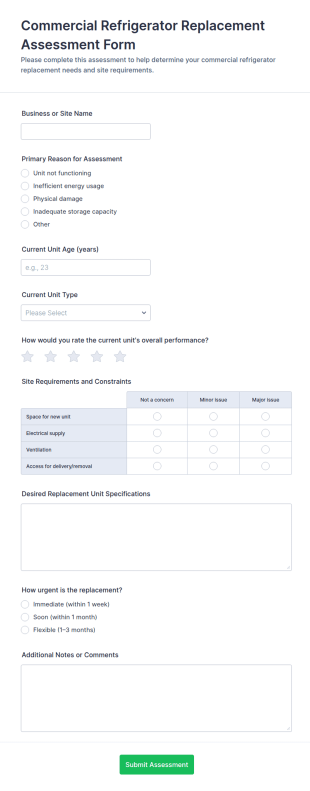 Commercial Refrigerator Replacement Assessment Form Template