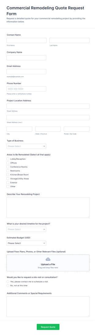 Commercial Remodeling Quote Request Form Template