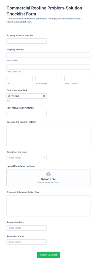 Commercial Roofing Problem Solution Checklist Form Template