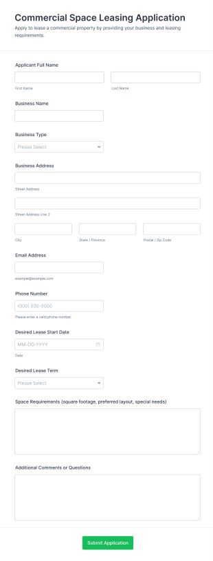 Commercial Space Leasing Application Form Template