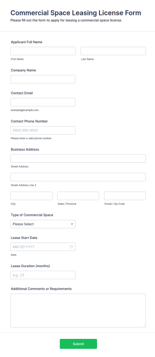 Commercial Space Leasing License Form Template