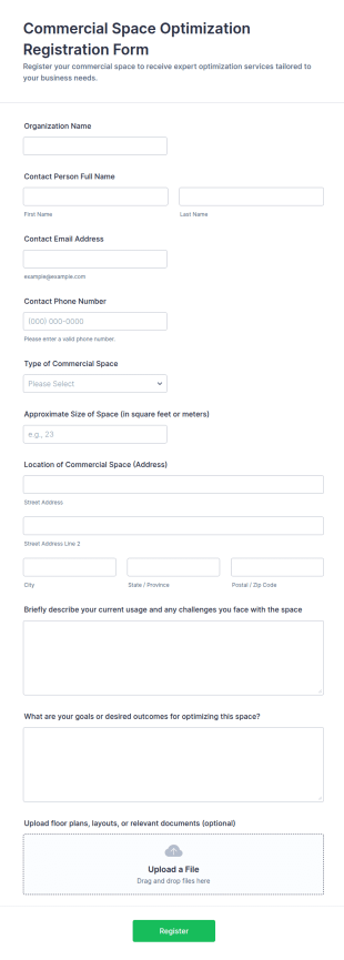 Commercial Space Optimization Registration Form Template