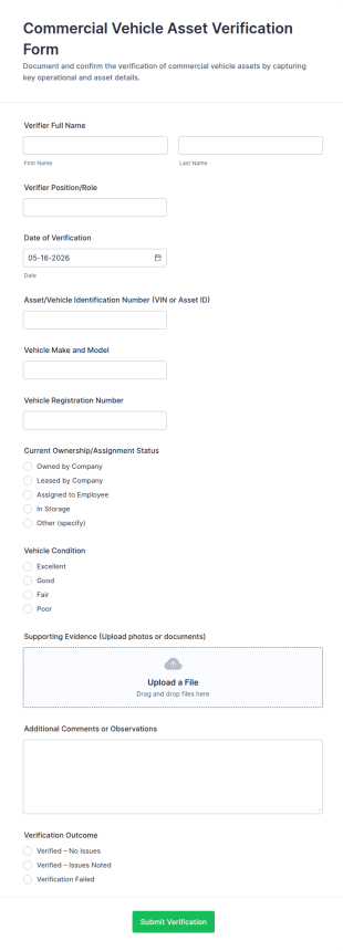 Commercial Vehicle Asset Verification Form Template