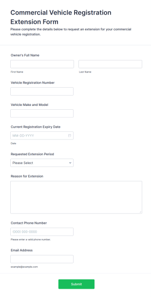 Commercial Vehicle Registration Extension Form Form Template