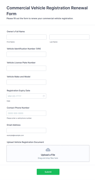 Commercial Vehicle Registration Renewal Form Form Template