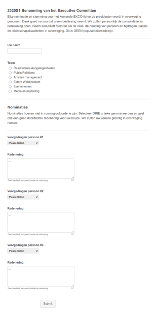 Commissie Nominatieformulier