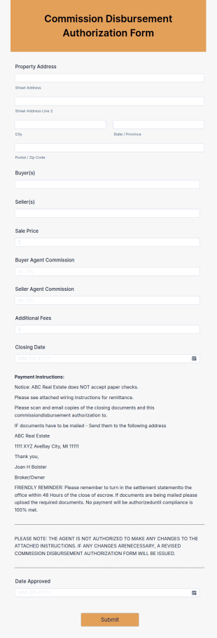 Commission Disbursement Authorization Form Template