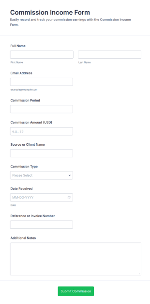 Commission Income Form Template
