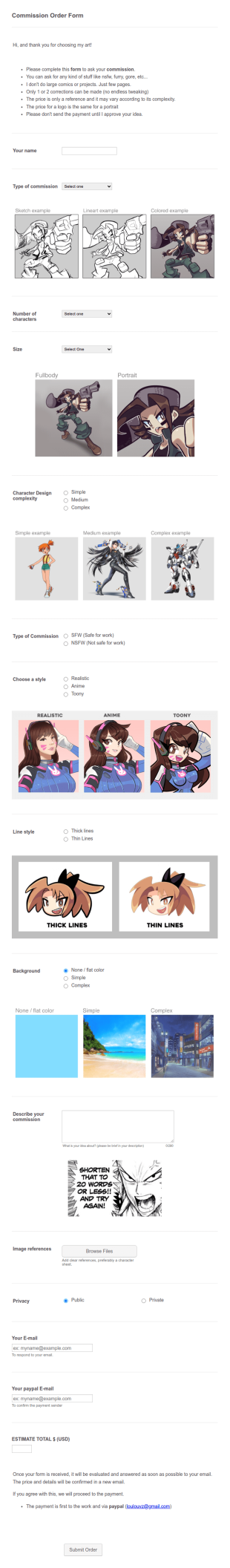 Commission Order Form Template