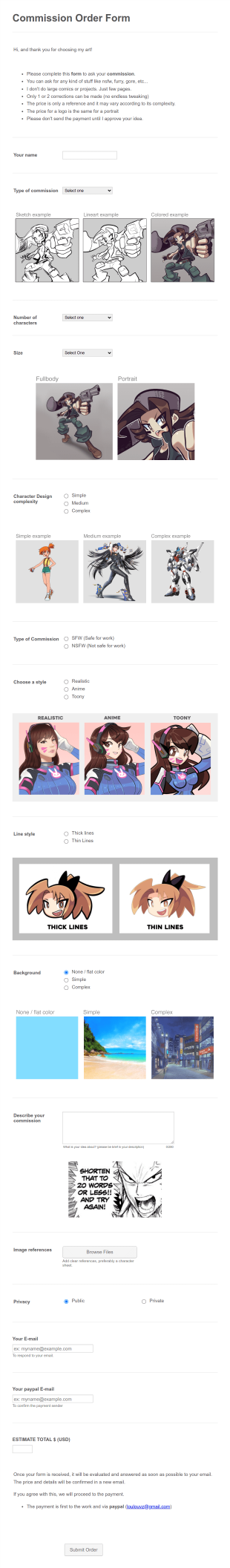 Commission Order Form Template