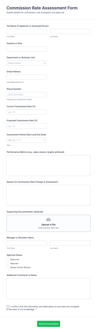 Commission Rate Assessment Form Template