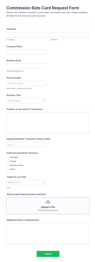 Commission Rate Card Request Form Template