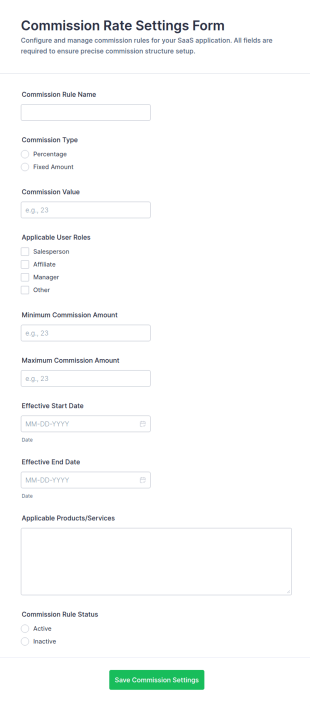 Commission Rate Settings Form Template
