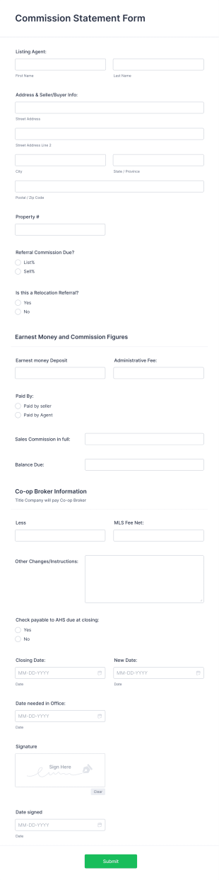 Commission Statement Template Form Template