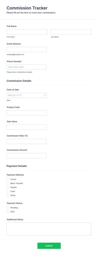 Commission Tracker Form Template