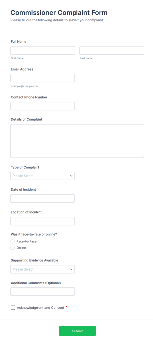 Commissioner Complaint Form Template