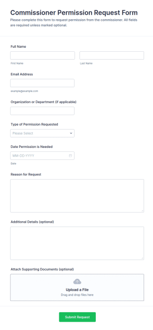 Commissioner Permission Request Form Template