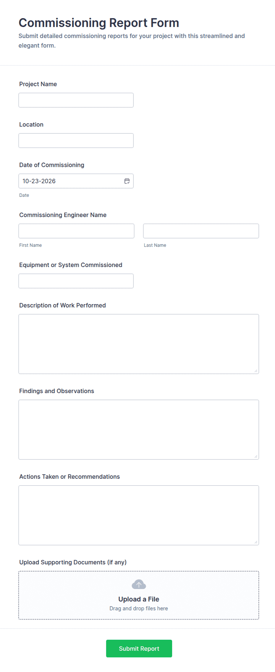 Mircrosoft Forms Report Examples Commissioning Report Form Template | Jotform