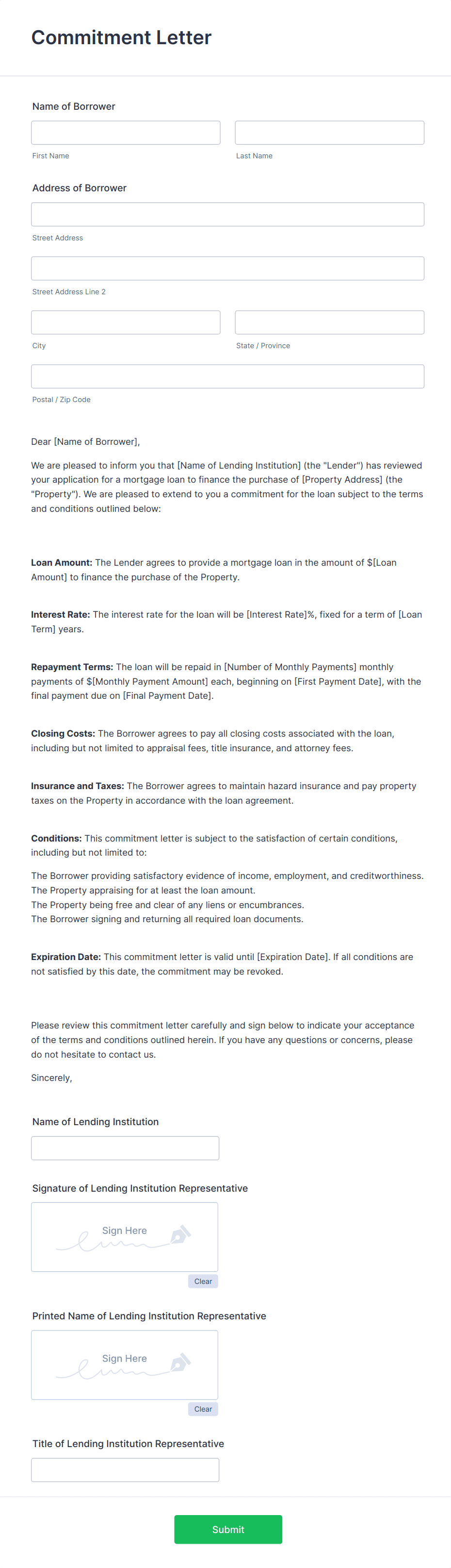 Commitment Form Template | Jotform