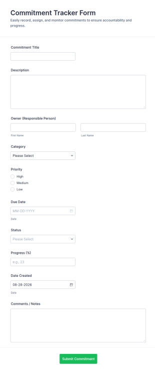 Commitment Tracker Form Template