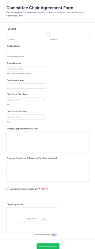 Committee Chair Agreement Form Template
