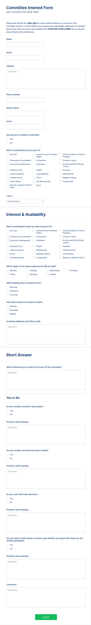 Committee Interest Form Template