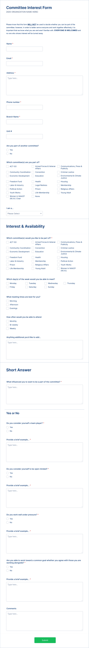 Committee Interest Form Template