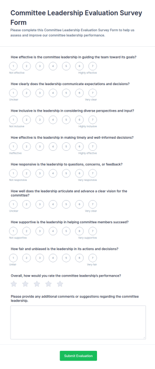 Committee Leadership Evaluation Survey Form Template