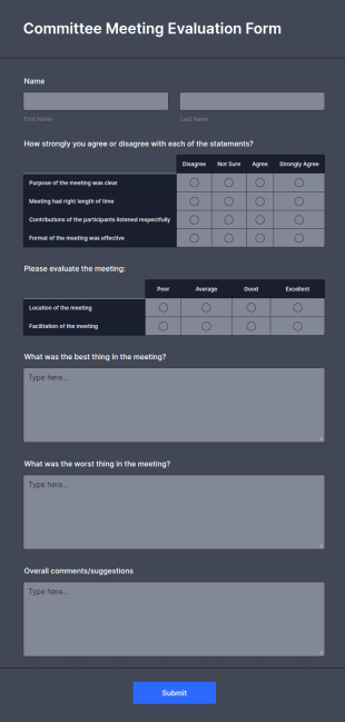 Committee Meeting Evaluation Form Template