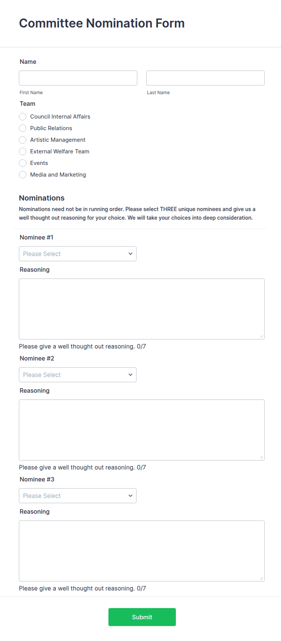 Committee Form Committee Nomination Form Template | Jotform